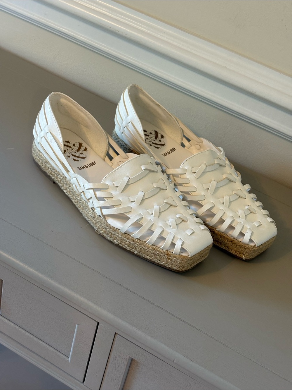 Sam & Libby White Woven Espadrille Flats with Braided Sole